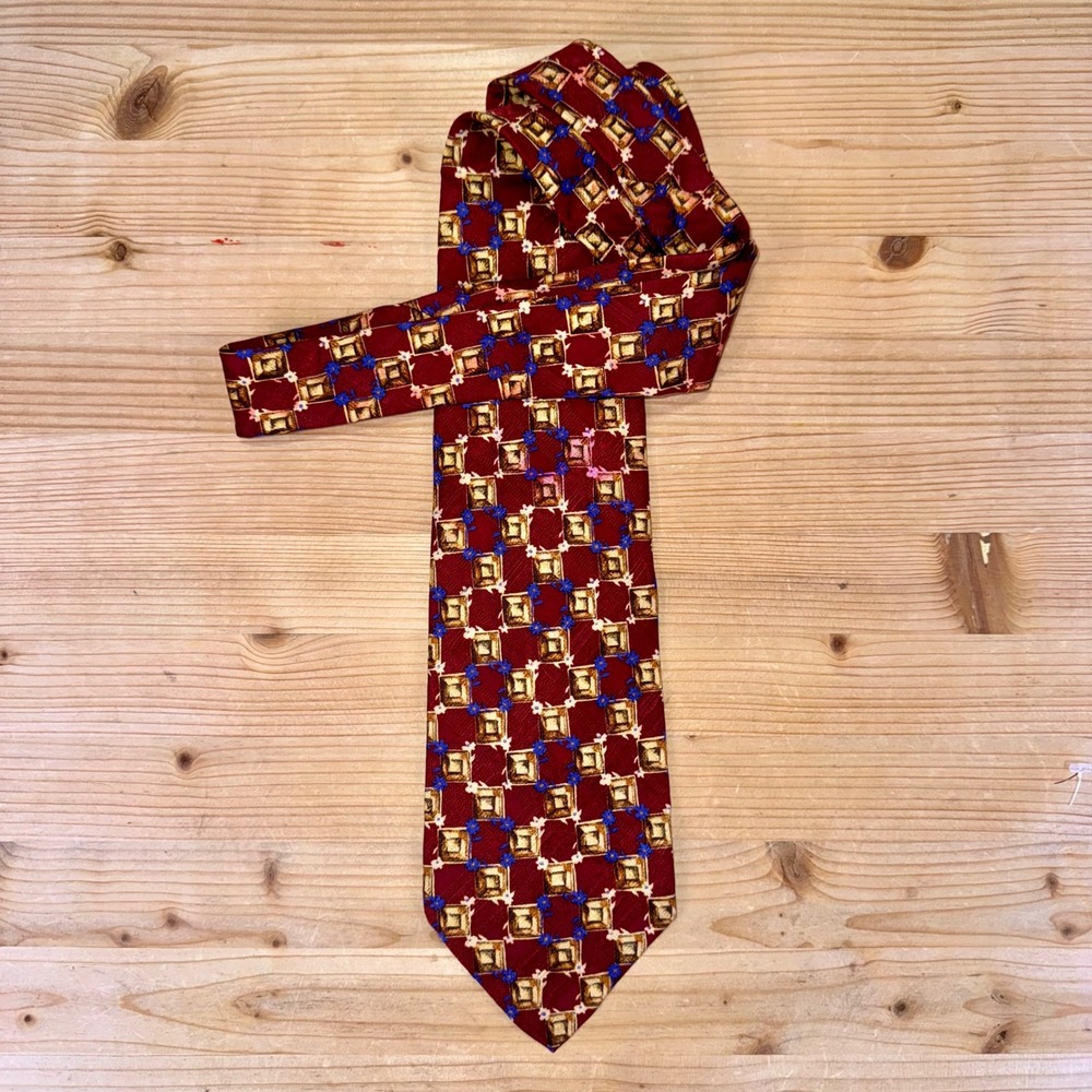 Robert Talbott Best of Class Silk Tie Burgundy Geometric Print 58" Mens‎ USA
